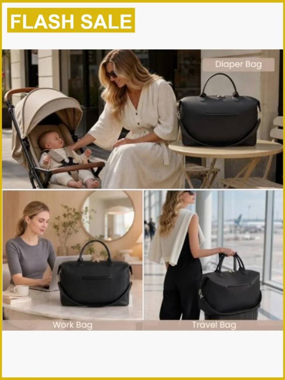 Convertible Vegan Leather Diaper Tote Backpack Mommy Bag Hospital Totes